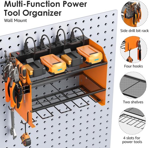 CCCEI Modular Power Tool Organizer - Wall Mount Charging Station & Heavy-Duty Storage Shelf | Orange, 1 Pack