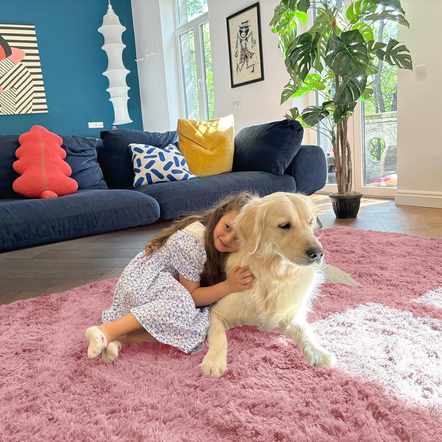 OLANLY Runner Rugs - Soft, Machine Washable Shaggy Carpet for Hallway & Bedroom | Pale Pink 2x8 ft