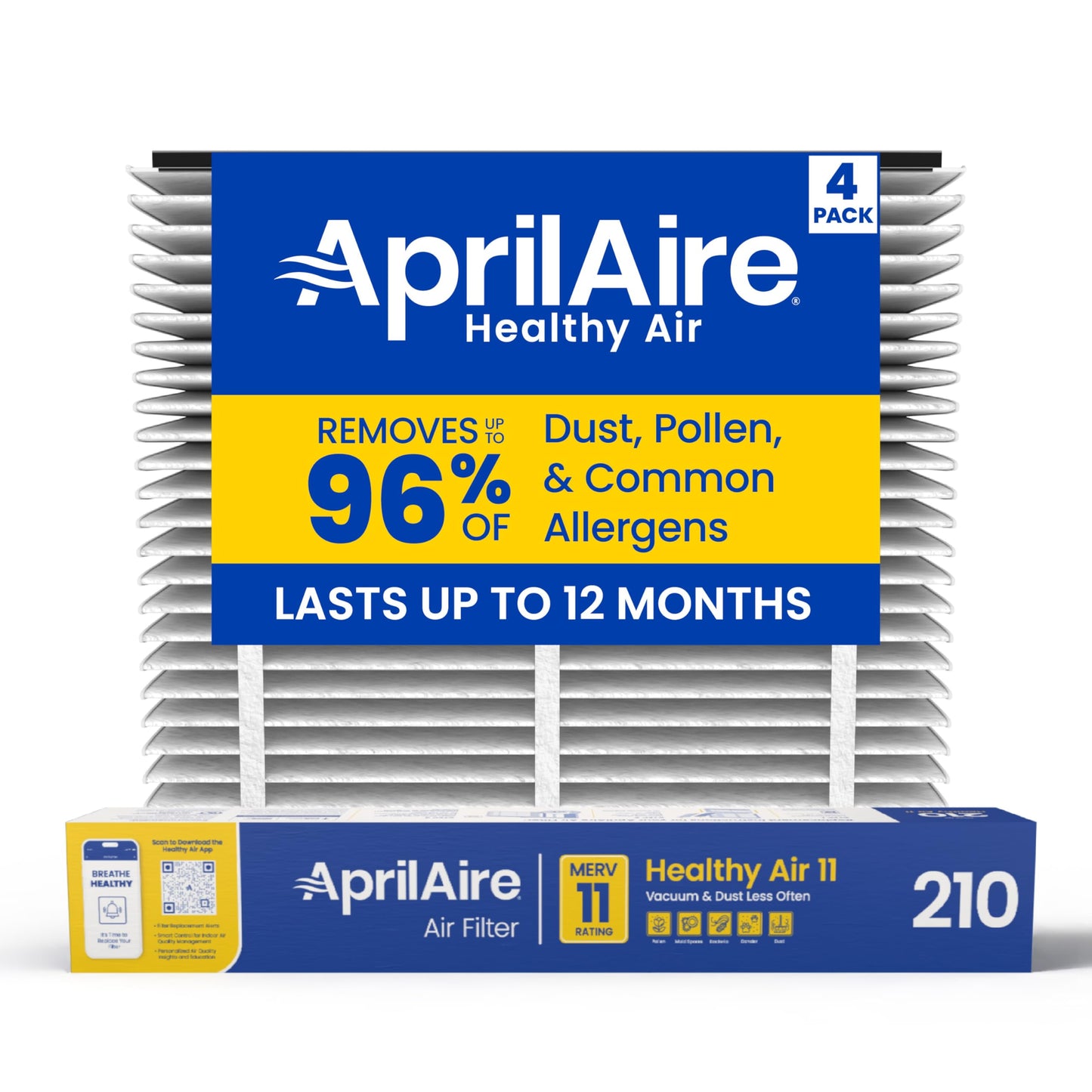 AprilAire 210 Replacement Filter for AprilAire Whole House Air Purifiers - MERV 11, Clean Air & Dust, 20x25x4 Air Filter (Pack of 4)