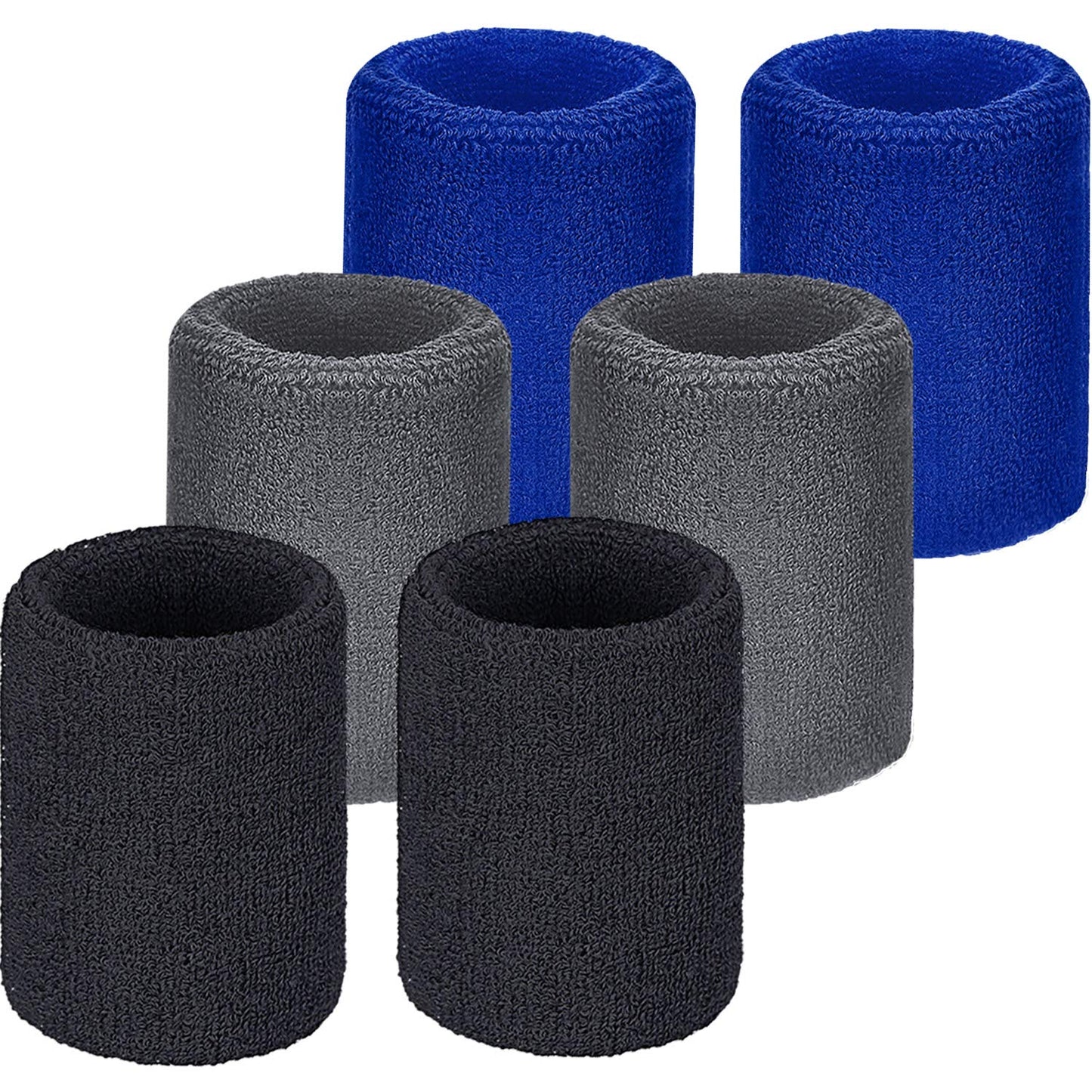 Willbond 6 Pcs Wrist Sweatbands Sports Wristbands for Competitions Absorbent Sweatbands for Basketball Tennis Football Running Working(Black, Blue, Gray)