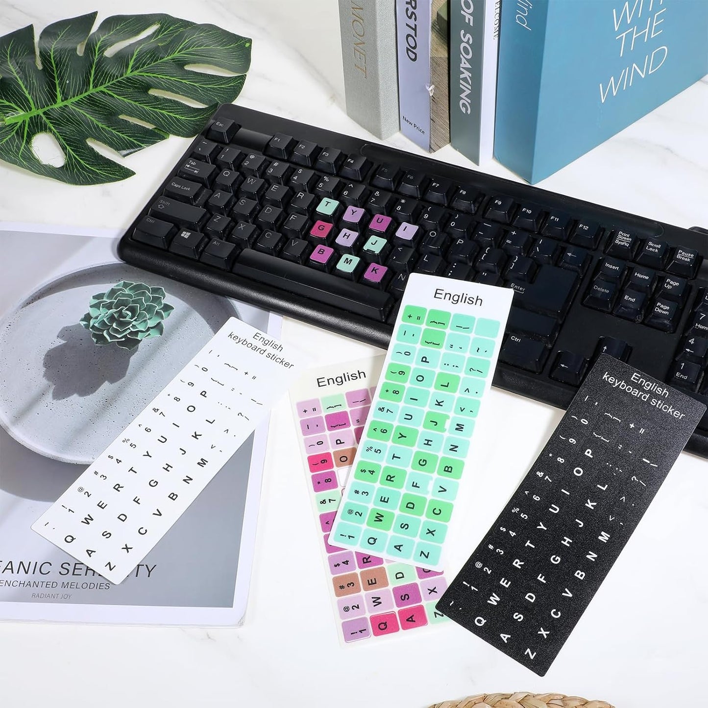 Larrel 4 Pcs Keyboard Stickers, Universal Keyboard Replacement Letters Colorful Keyboards Stickers Letters for PC