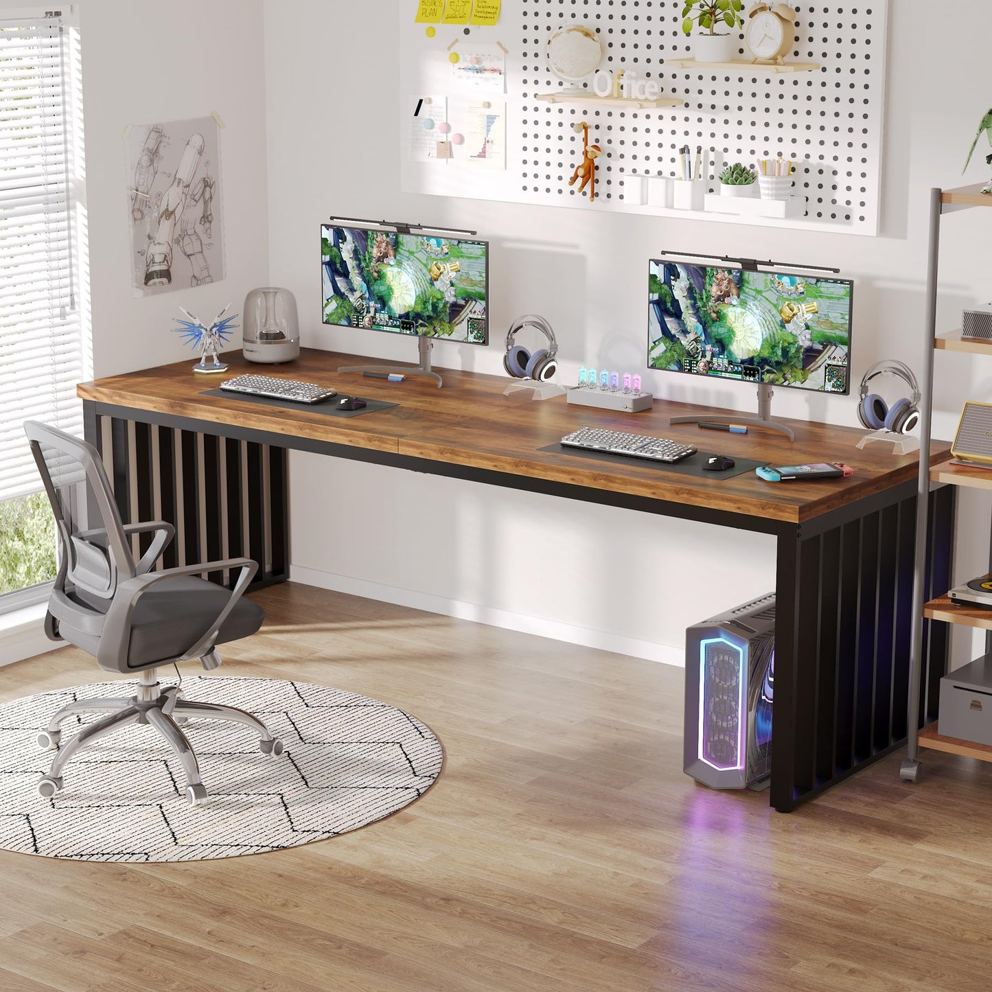 Tribesigns 78.74" Extra Long Computer Desk for 2 Person, Double Long Desk with Heavy Duty Metal Frame, Double Workstation Study Table for Home Office (Without Chair) (Brown & Black)