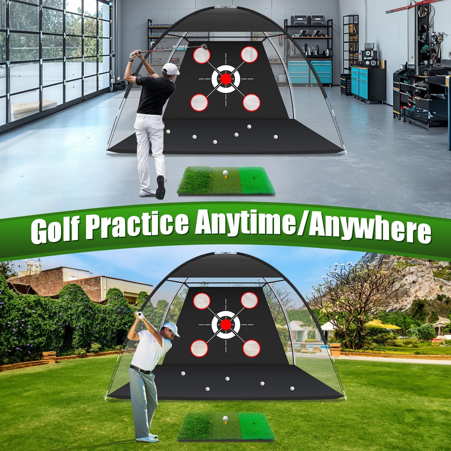 MFNMFN Golf Net with Practice Mat,Golf Hitting Aid Nets 10x7FT for Backyard Driving Chipping Training Swing,Gifts for Men Dad Him and Golfer