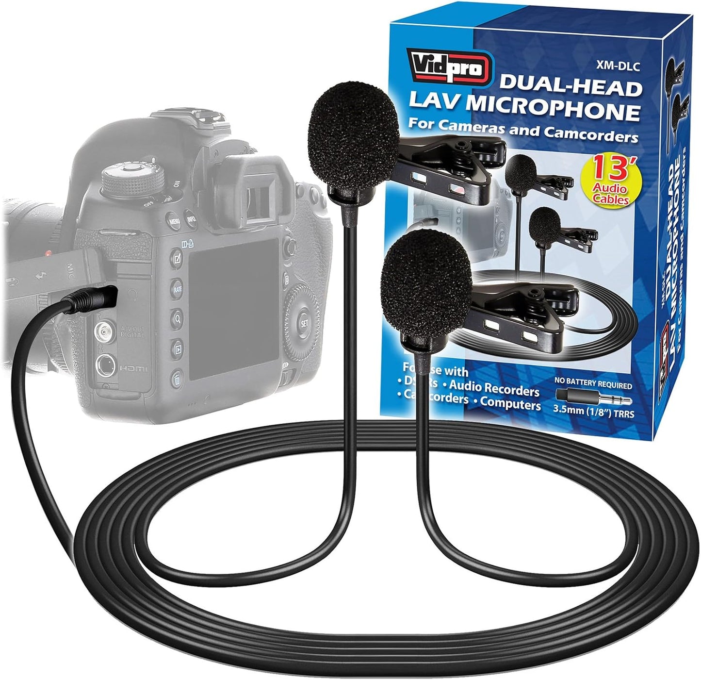 VidPro Dual-Head Lavalier Microphone for DSLR Cameras - XM-DLC