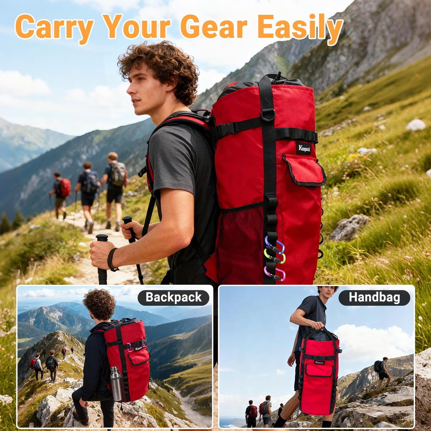 Keepark Rock Climbing Rope Storage Bag - Large Capacity Tree Rope Storage Backpack, Waterproof Oxford Outdoor Climbing Rope Bag With Adjustable Shoulder Straps - Red