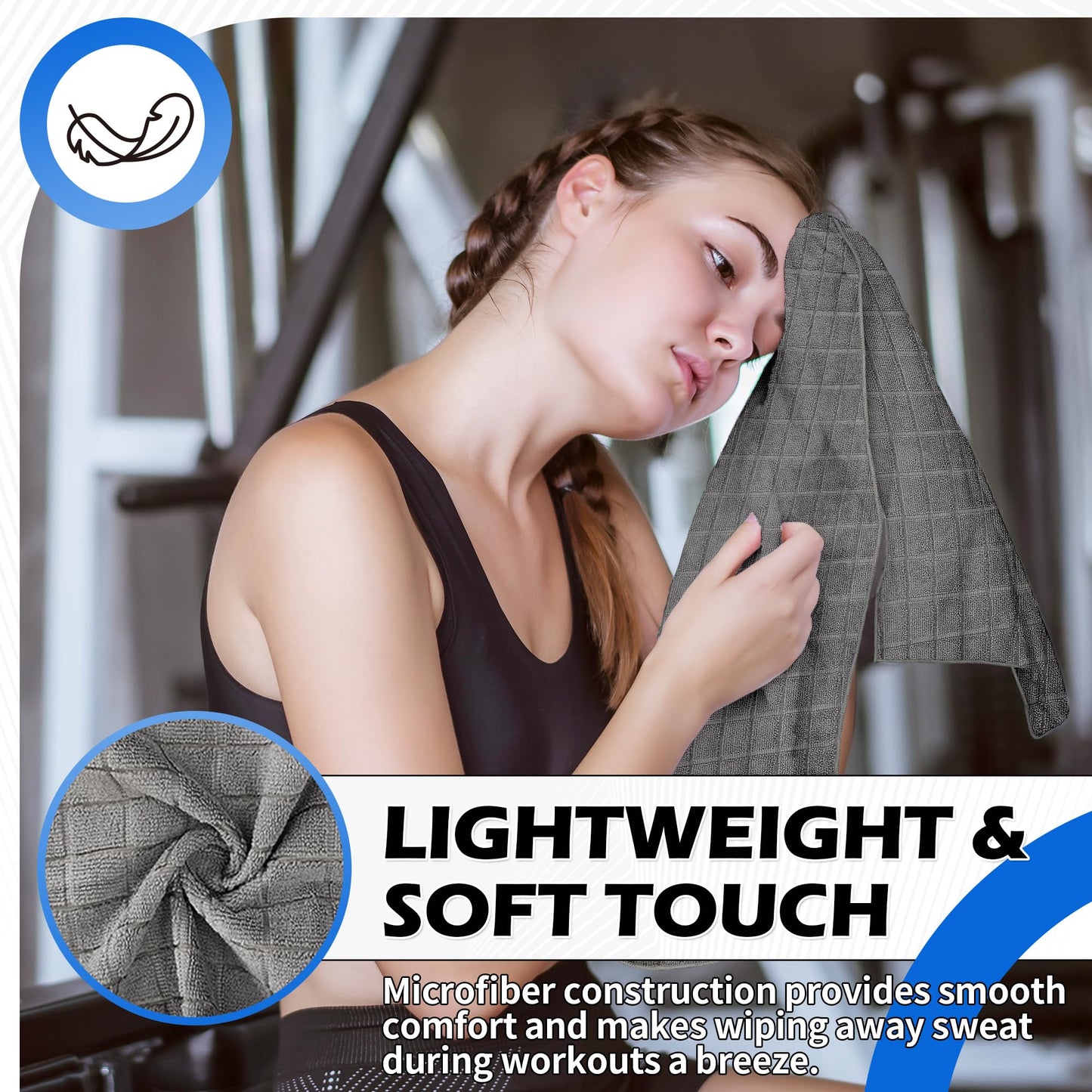 HOMERHYMRE Microfiber Workout Towels, 3 Pack Grey Gym Sweat Sports Towel for Yoga, Tennis, Running, Exercise, Working Out, Camping, Quick Dry, Highly Absorbent, for Women & Men, 16 x 27 Inch