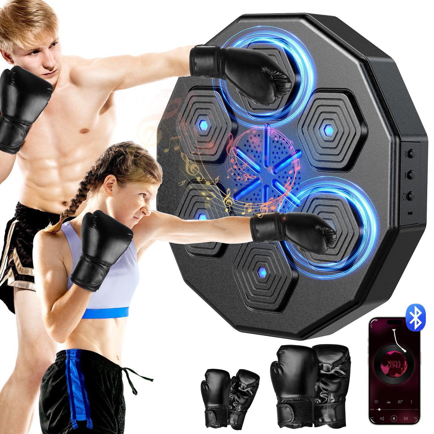 Beyn 2026 New Music Boxing Machine with Two Pairs of Gloves Upgraded 2.0 Smart Bluetooth Music Boxing Parent-Child Games Wall-Mounted Exercise Equipment for Home