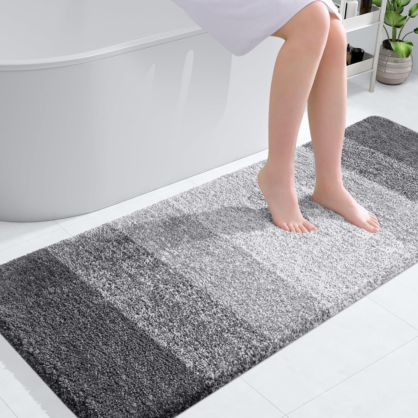 OLANLY Large Microfiber Bathroom Rugs - Extra Soft, Quick Dry, Machine Washable | 50x30 Inches, Grey