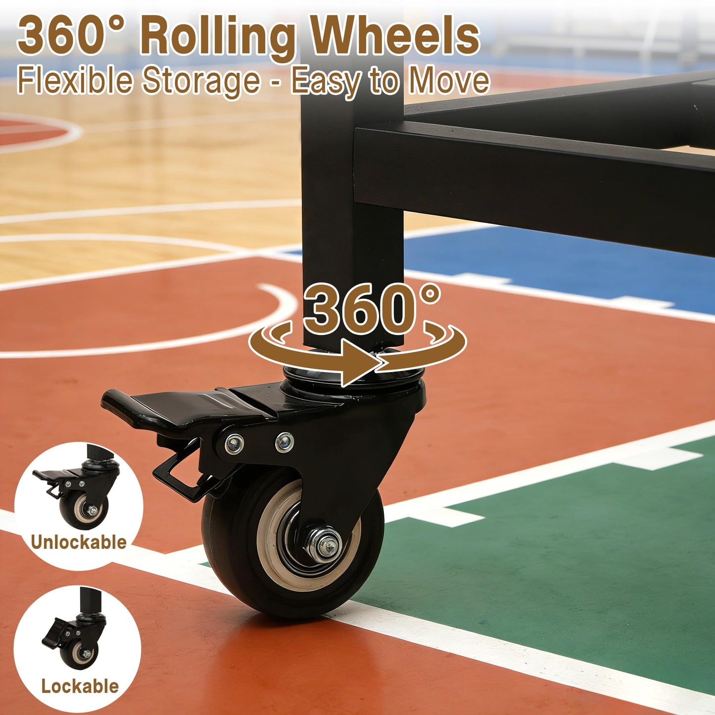 veonly Ball Storage Cart, Lockable Rolling Basketball Storage Bin & Organizer with Wheels, Secure Sports Exercise Ball Cart Holder for Gym, School, Club, Indoor Outdoor Use