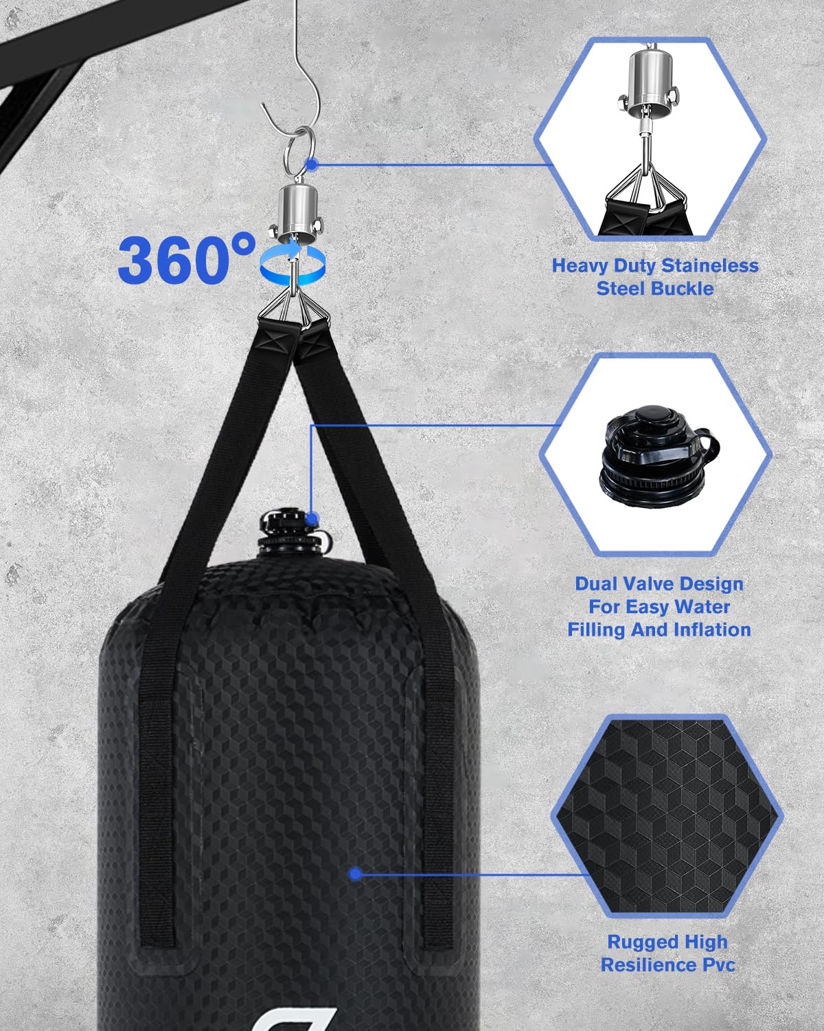 SAEEPABUL Water Punching Bag 4FT Heavy Bag for Boxing - Adjustable Weight (60 to 120 lbs) with Anti-Leak Design, Heavy-Duty Aqua Training Bag for Adults
