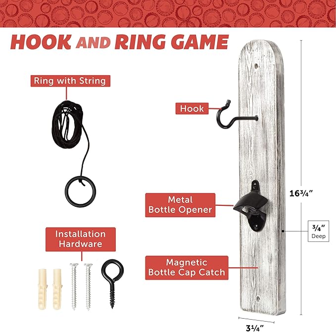 Play Platoon Hook and Ring Toss Bar Game for Adults - Wood Toss Ring Game for Adults - Perfect Home, Basements, & Bar Gifts