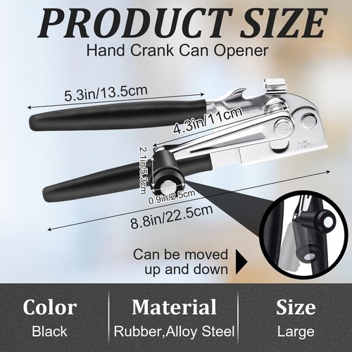 Commercial Can Opener Manual, RICKUNCL Heavy Duty Can opener with Magnet, Stainless Steel Handheld Can Opener with Folding Easy Crank Handle Oversized Knob for Big Cans and All Size Cans