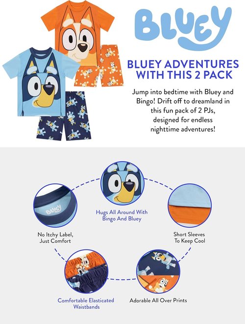Bluey Pajamas - Bingo 2-Pack Short Boys' Pajama Sets | Perfect Summer PJs