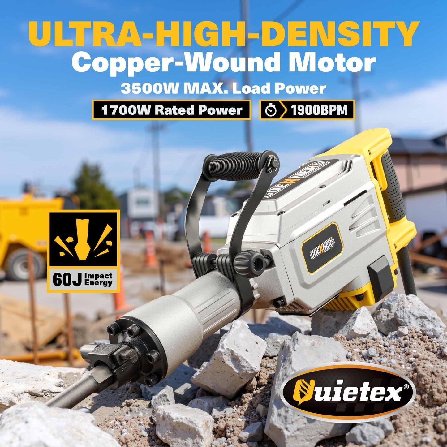 Demolition Jack Hammer Drill, MAX 3500W Jack Hammer Concrete Breaker 1900 BPM Heavy Duty Electric Jack Hammer, 60J Hammer Drill Chisel for Trenching and Breaking Holes