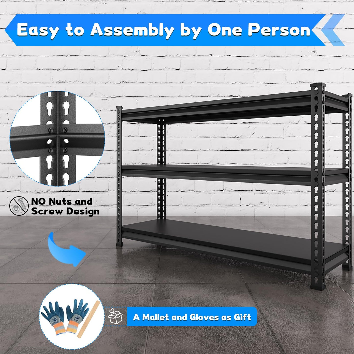 SDXYSTCE 48" W Garage Shelving Heavy Duty, 1500LBS Loads Adjustable Garage Storage Shelves, 3-Tier Metal Shelving Units and Storage Racks, Industrial Utility Shelf,48" Wx18 Dx39 H, Black