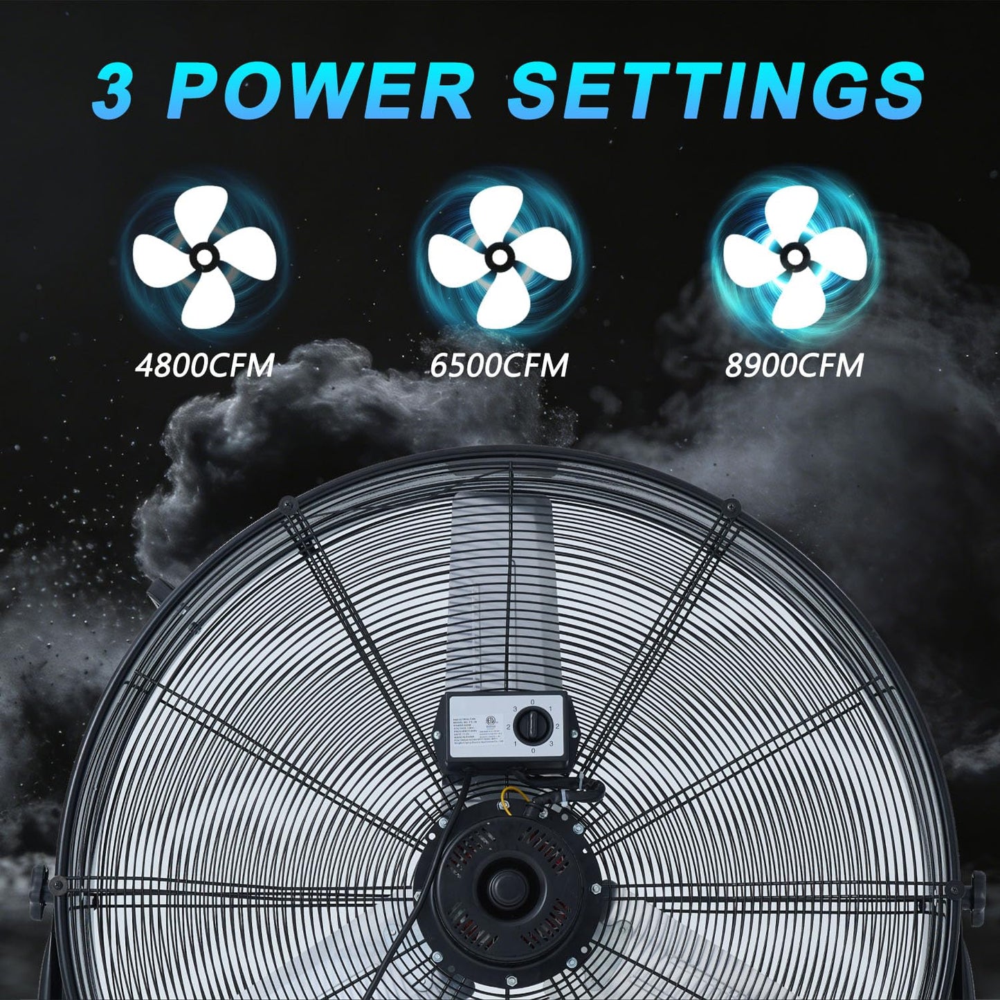 WARMLREC 24" Industrial Floor Fan, 8900 CFM High Velocity Drum Fan with 3 Speeds, Portable Heavy Duty Industrial Fan for Warehouse, Workshop, Factory, Commercial, Residential and Greenhouse Black
