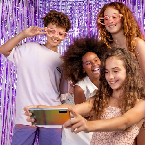 Foil Curtain Backdrop - 20 Pack Purple Metallic Tinsel Fringe Curtains for Parties & Events