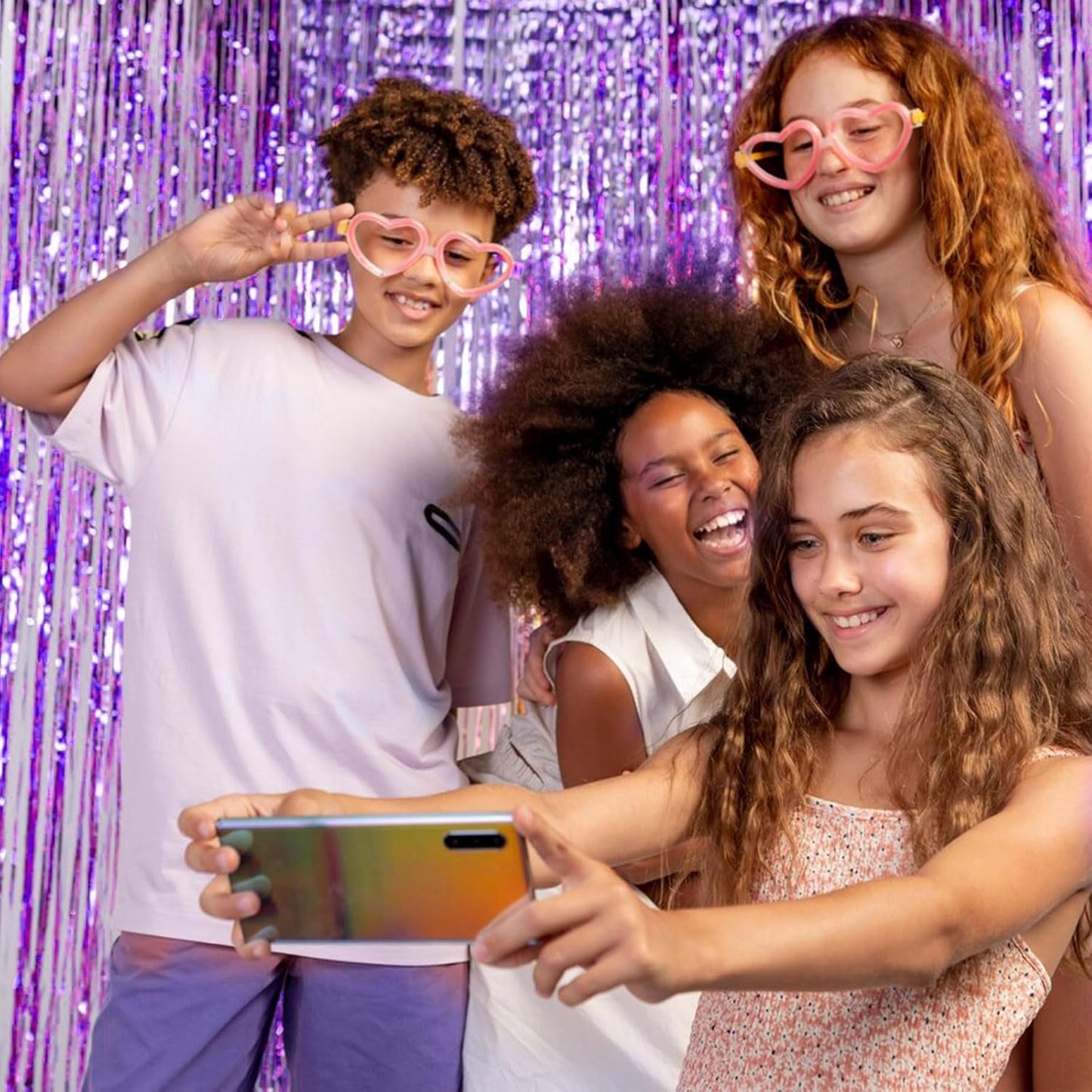 Skiennix Foil Curtain Backdrop - Purple Metallic Tinsel Fringe for Photo Booths | 5 Pack Party Decor