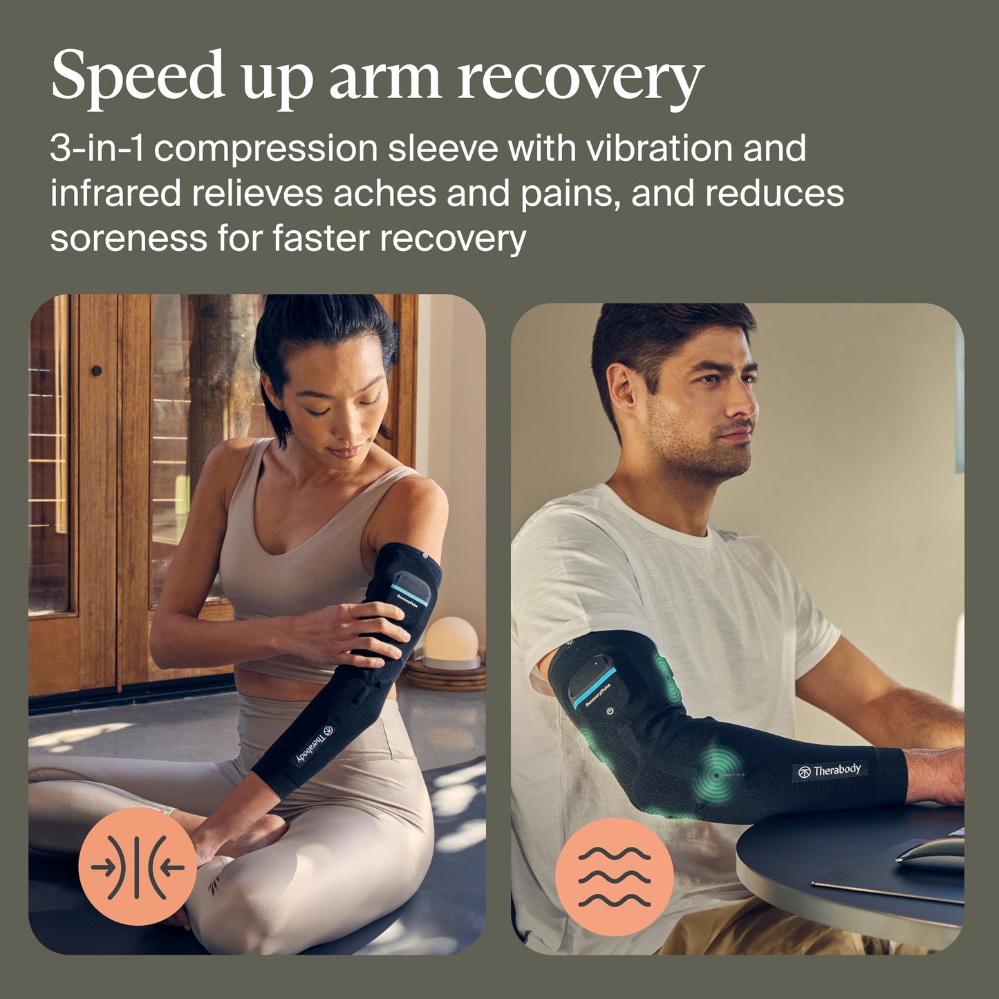 Therabody RecoveryPulse Arm - Compression and Vibration Sleeve for On The Go Relief, Reduce Soreness and Pain in Arms, Increase Flexibility, Circulation and Accelerate Recovery (Large)