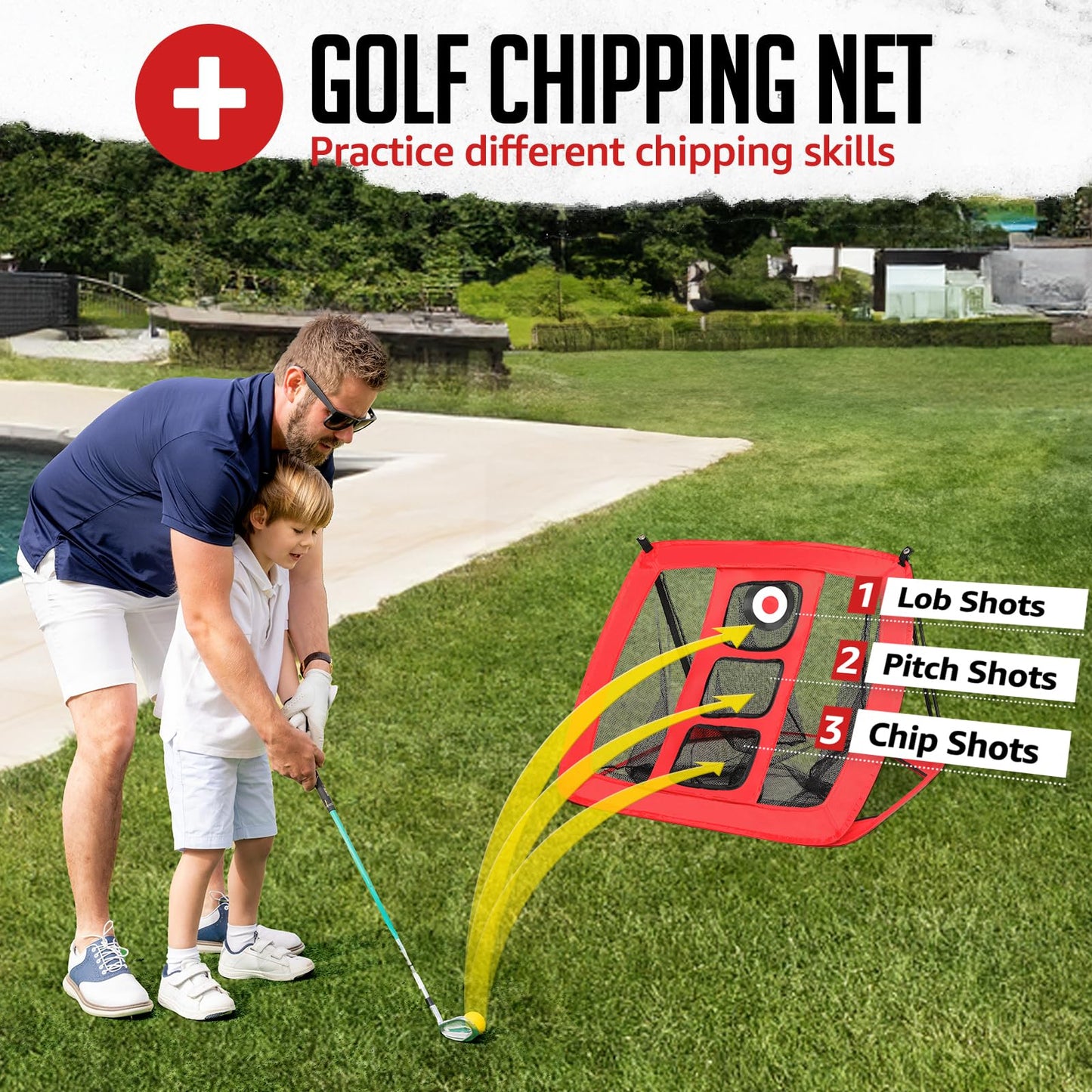 ZEALFEEL Golf Net, 10x7ft Practice Net with Chipping Net, Foldable Mat, Silk Target, 8 Tees, 6 Balls, Carry Bag, Golf Hiting Nets for Backyard Driving Chipping Indoor Outdoor Use