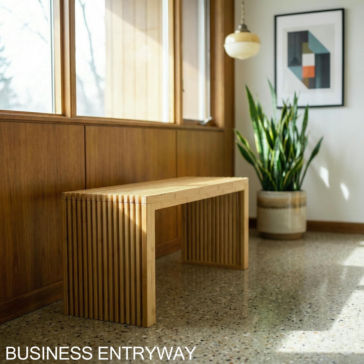 Bamboo Natural 36 inch Wooden Bench, Small Wood Benches for Entryway, Living & Dining Room, Kitchen, Bedroom, Bathroom, Hallway, Front Door, For Indoor & Outdoor Patio Use, Mid Century Modern Decor