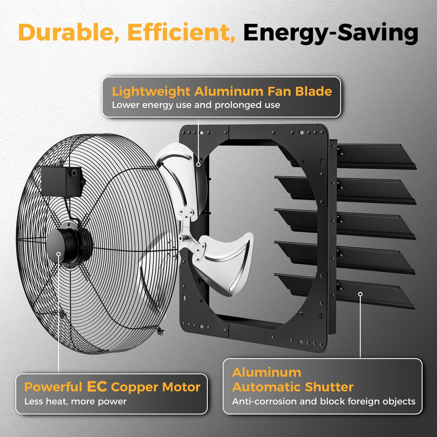 CAMMOO 20 Inch EC Motor Shutter Exhaust Fan, 6 Inch Large Touchscreen Controller for Temp Humidity and Speed Control, 10-Speed Wall Mount Fan for Attic, Greenhouse, Garage, Chicken Coop Ventilation