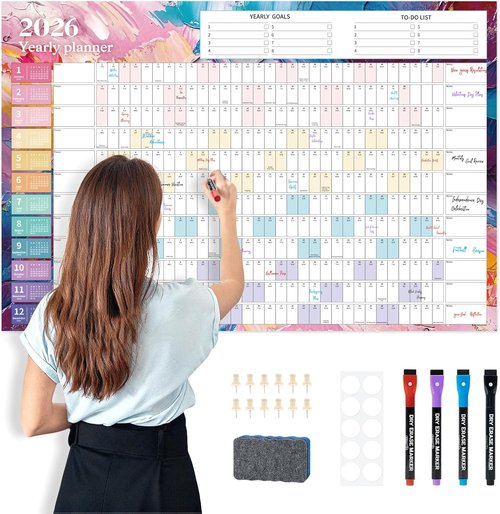 EYROZILL Large 2026-2027 Wall Calendar - 48"x32" Folded Design for School, Office & Family Use