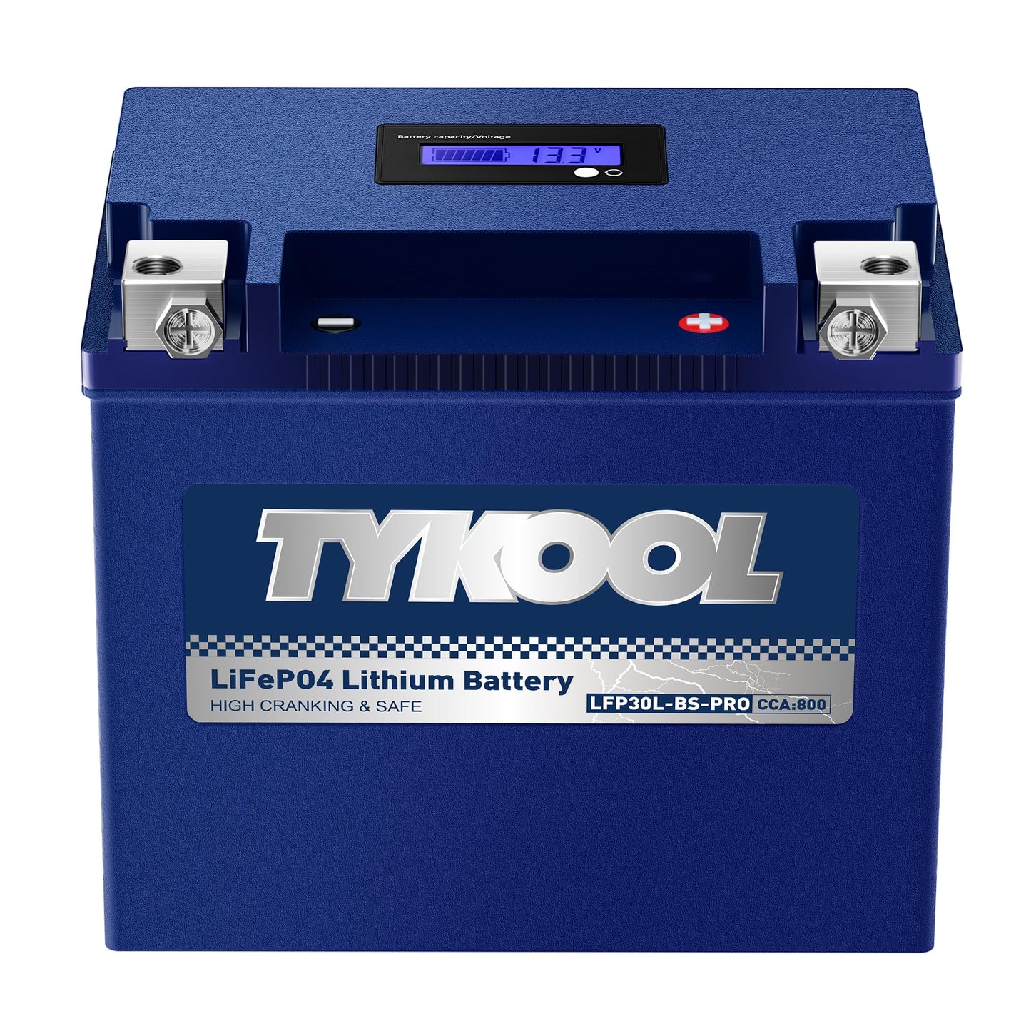 TYKOOL LFP30L-BS-PRO Lithium LiFePO4 Battery 18Ah 800CCA, LCD Readout IP66,Compatible with Harley Touring Road Glide Street Glide, Polaris RZR Ranger 1000, Can-Am Defender Maverick, Replaces YTX30L-BS