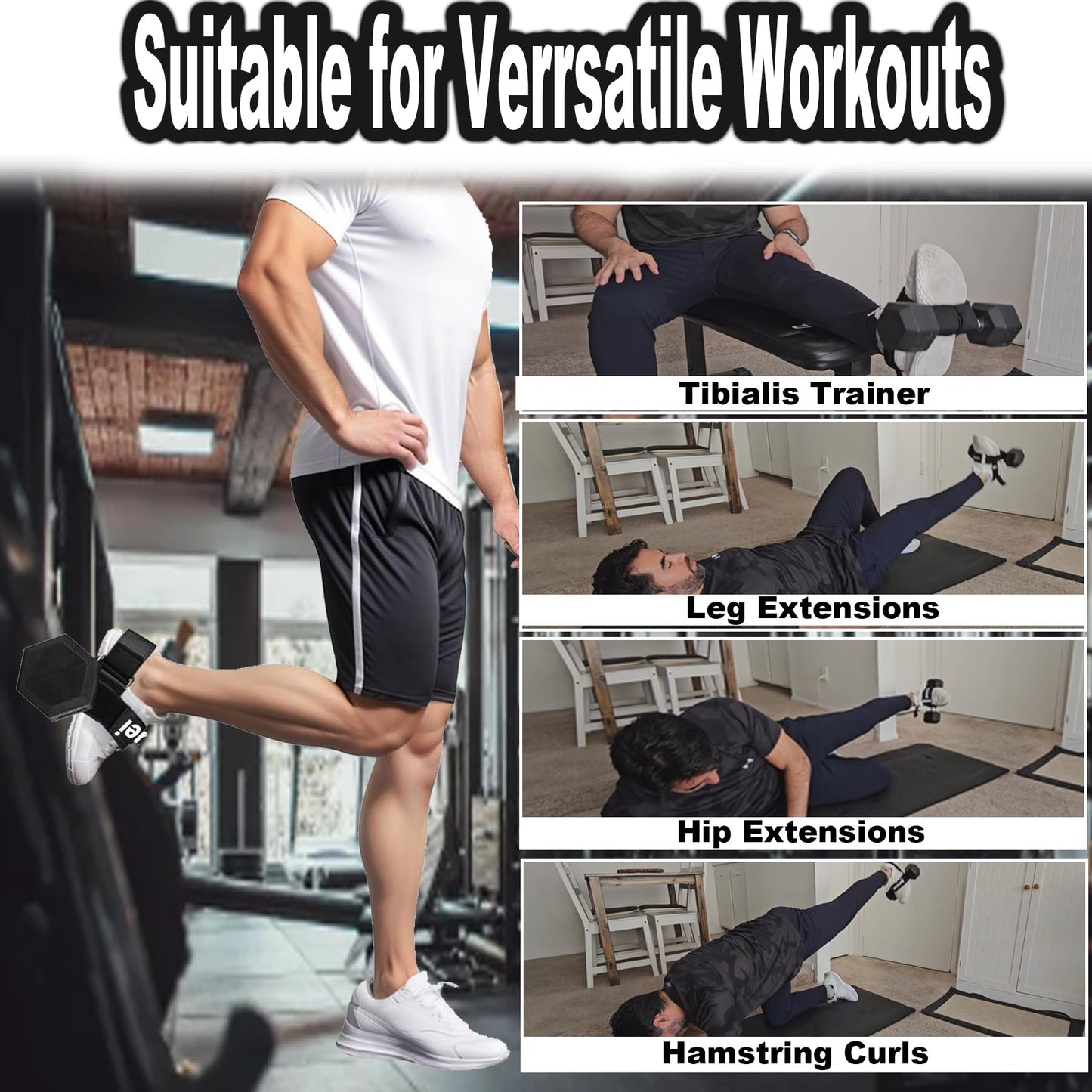 Dumbbell Foot Attachment, Tibialis Trainer, Adjustable Ankle Weights, Leg Workouts at Home for Hip Flexors,Ankle Straps for Weight Lifting,Shin Splint,Hamstring Curls,Leg extensions,Home Gym Equipment.