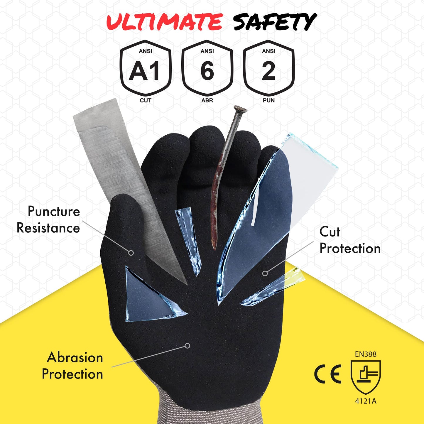 Quest Protective Apparel Cut Resistant Work Gloves (ANSI A1) – Lightweight Graphene Gloves for Gardening,DIY, Mechanical & General Handling – Breathable Grip Gloves for Men & Women – Large, Case of 72