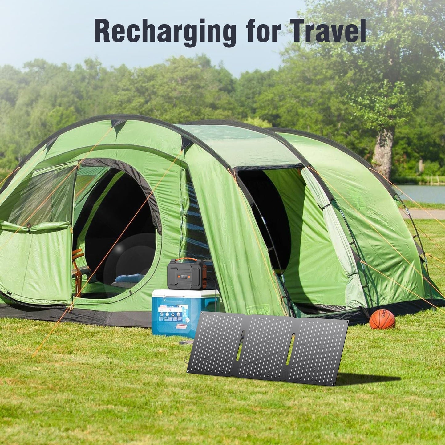 Portable Power Station with Foldable Solar Panel 30W Included, 110V 100W AC Outlet Portable Solar Power Pack Generator with Panels, Camping Solar Power Bank for Laptop Smart Device RV Outdoor Backup