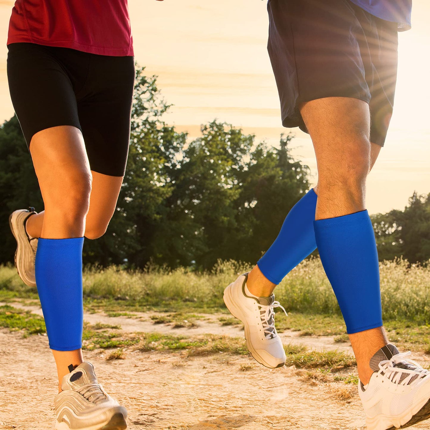 3 Pairs Calf Compression Sleeves for Men And Women Football Leg Sleeve Footless Compression Sock for Running Athlete Cycling (Black, White, Blue, Large)