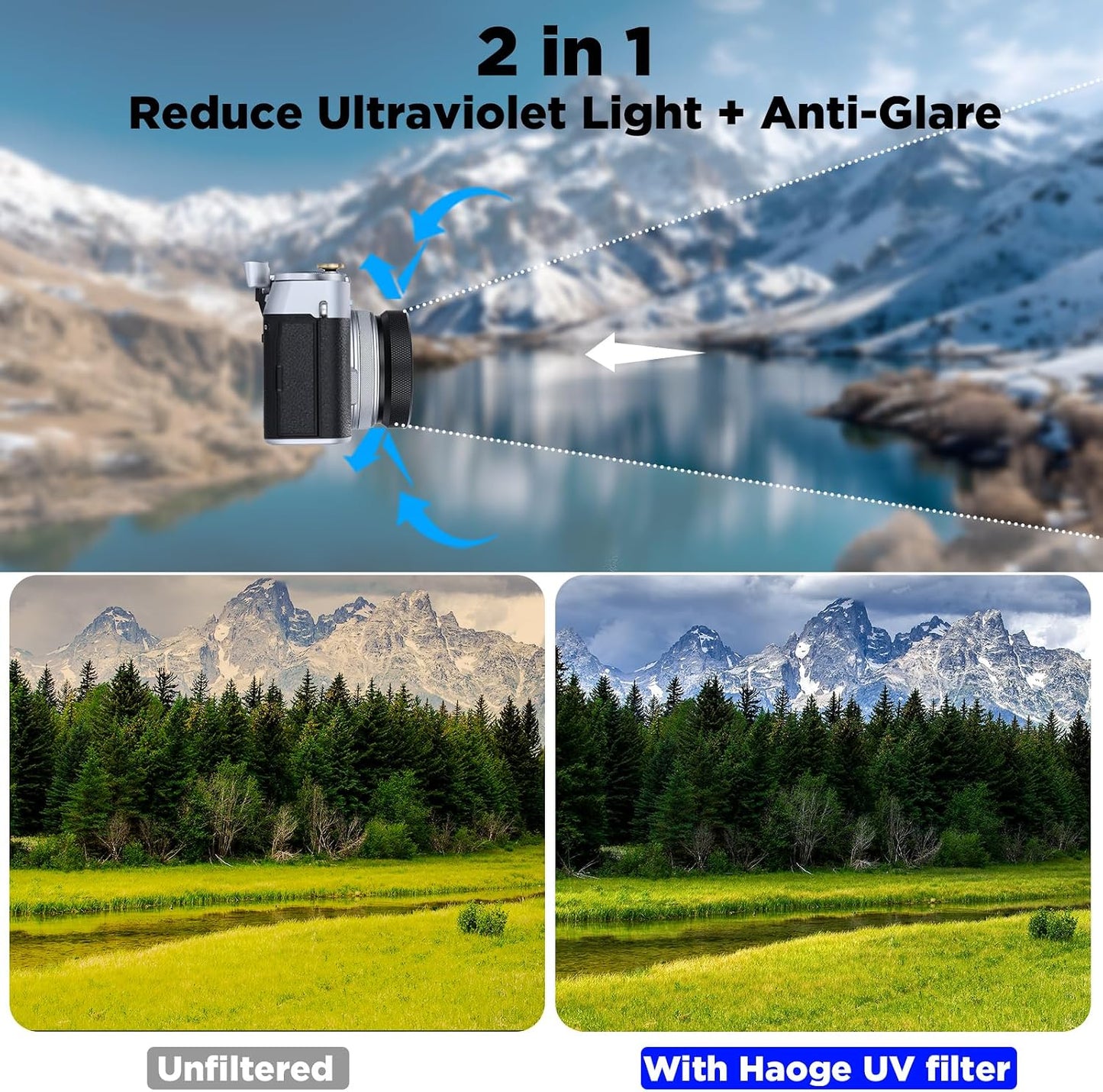 Haoge LUV-X54B X100VI X100V Metal Lens Hood with MC UV Protection Multicoated Ultraviolet Lens Filter for Fujifilm Fuji
