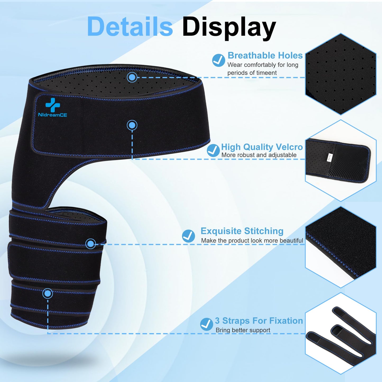 NIdreamCE Hip Brace for Sciatica Pain Relief Devices Adjustable Hamstring,Thigh,Groin Compression Wrap Sciatic Nerve Brace for Men and Women –Support for Sciatica Hip Pain Relief (Right)