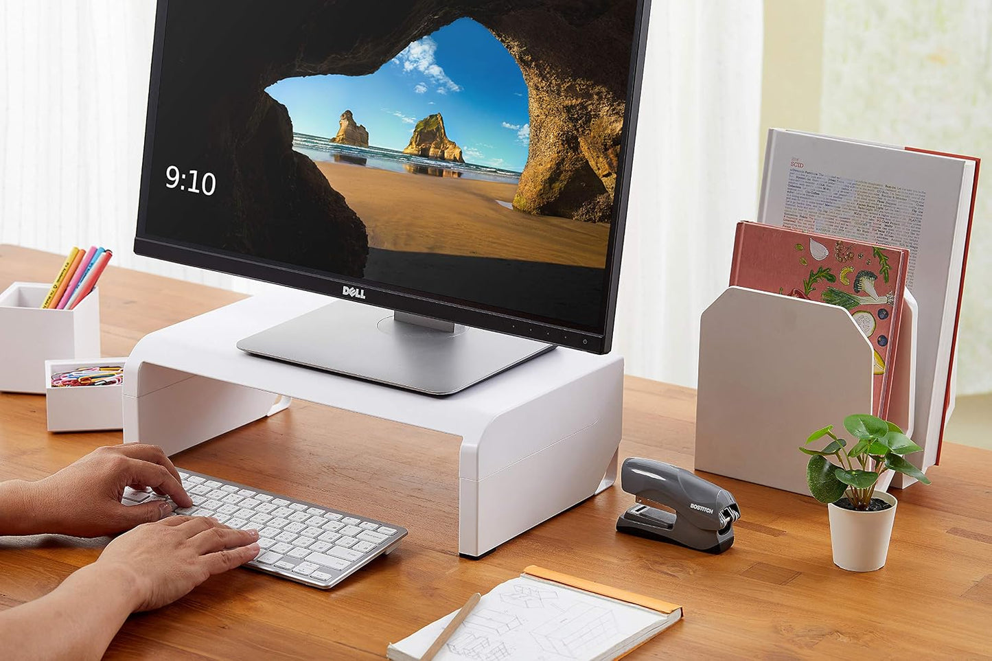 4 Bostitch Office Konnect Adjustable Monitor Stand Riser, Height Adjustments, Built-In Cable Management, Rubber Feet