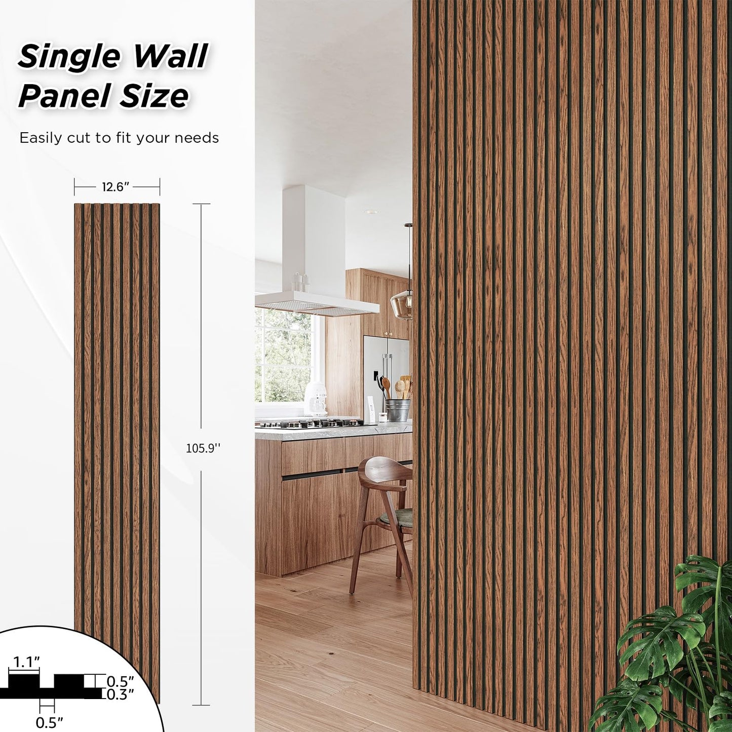 Smartstandard 2 Pack 105.9" x 12.6" Wood Slat Wall Panels, Soundproof Wooden Wall Panels, 3D Fluted Wood Panels for Interior Wall Decor, Classic Brown