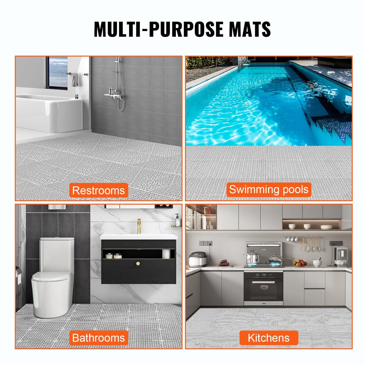 Happybuy Tiles Interlocking 50 PCS Gray, Drainage 12x12x0.6 Inches, Outdoor Floor Tiles, Outdoor Interlocking Tiles, Deck Flooring for Pool Shower Bathroom Patio Garage