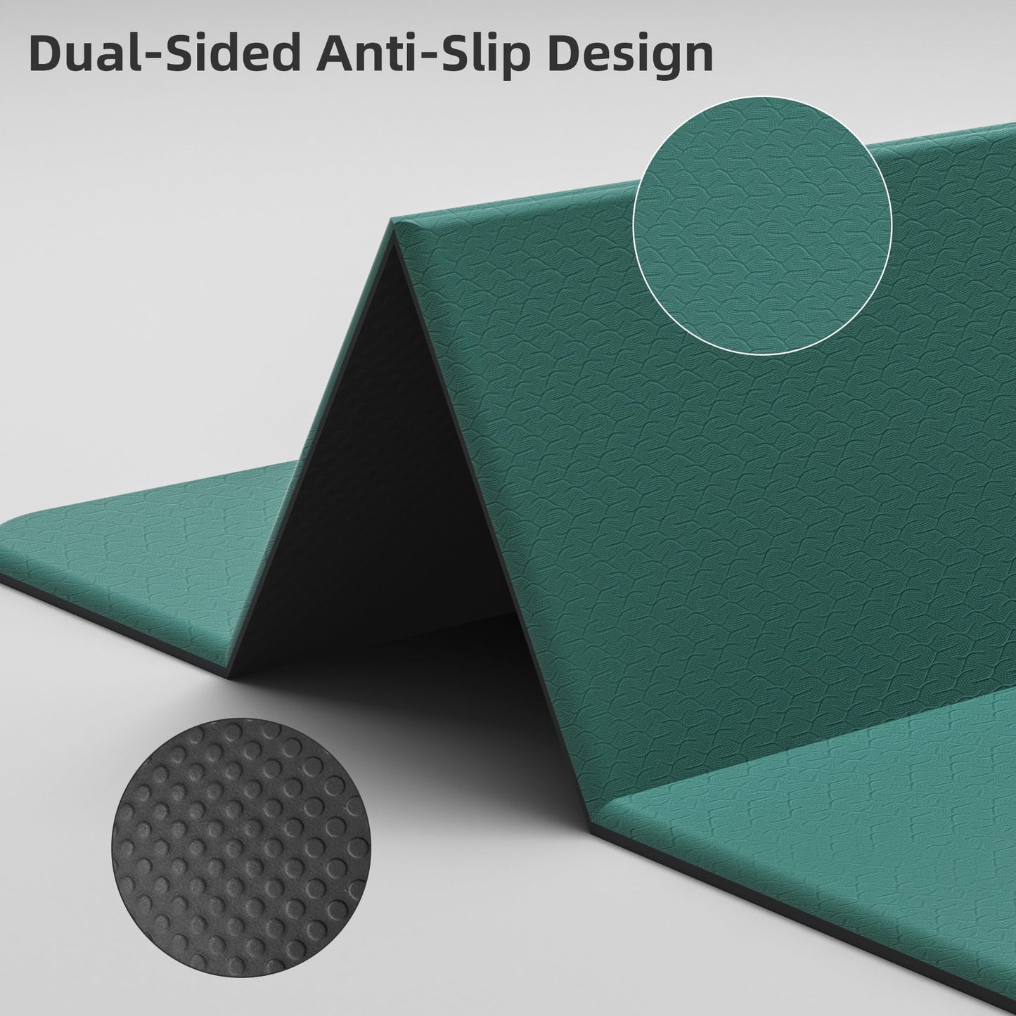 HAHE 7-Fold Design Extra Thick Yoga Mat 72"L x 24"W x 0.47",TPE Fitness Exercise Mats, Non-Slip Foldable Yoga Mat, High Density, Portable for Men & Women, Yoga, Pilates, Home Gym (Dark Green & Black)