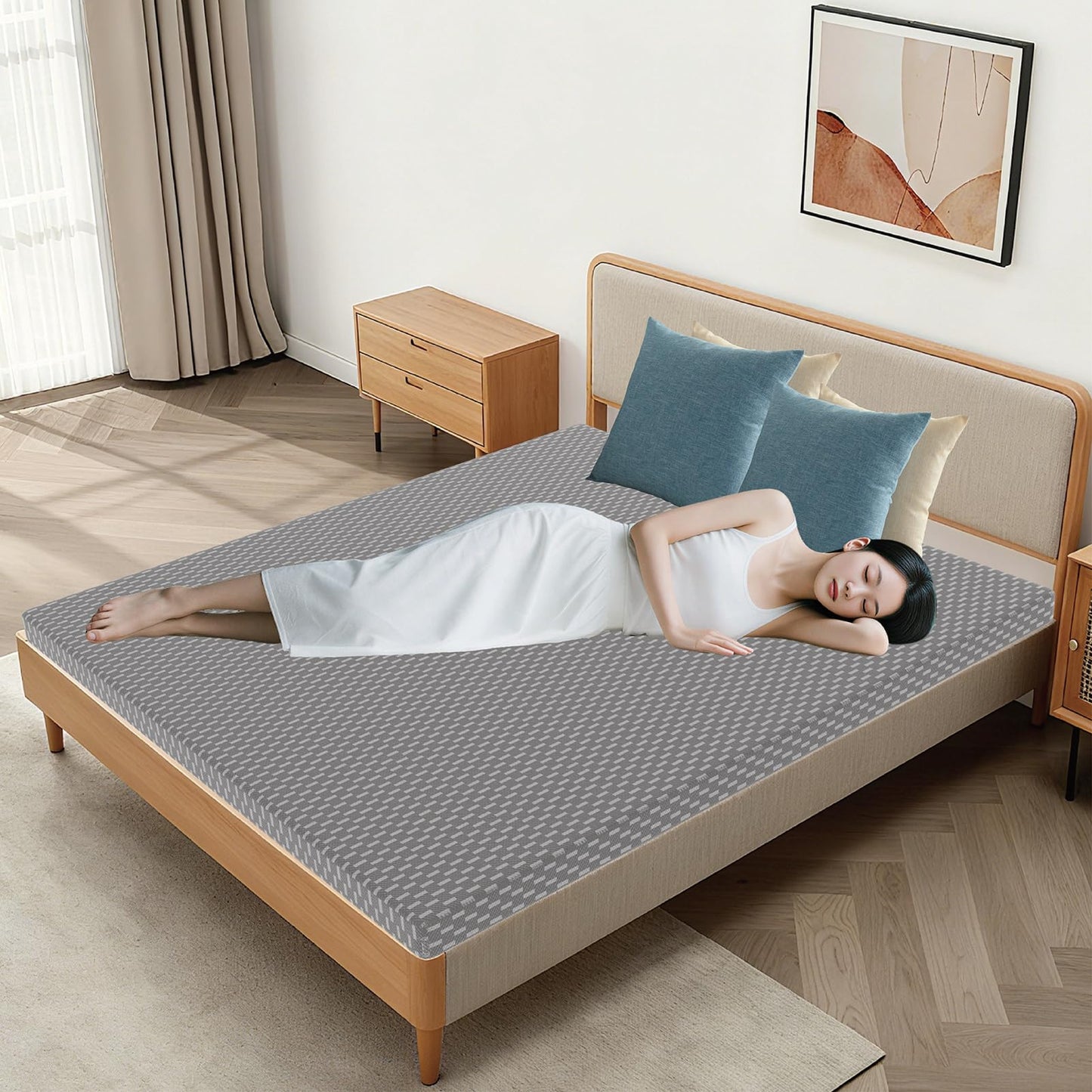 OLMCWOOL 3 Inch Queen Mattress, Medium Firm, Memory Foam Mattress,Bed in a Box, CertiPUR-US Certified,Pressure Relief, Ventilated Foam, Washable Removable Cover (Grey, Queen 3in)