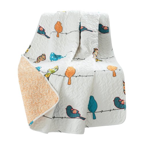 Lush Decor Rowley Birds Reversible Throw Blanket, 50" W x 60" L, Multi - Throw Blankets for Bed - Couch Blanket - Farmhouse Throw Blanket for Couch