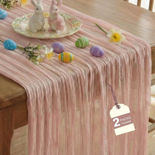 IVAPUPU Cheesecloth Table Runner Set - 10ft Dusty Pink Boho Decor for Weddings & Baby Showers