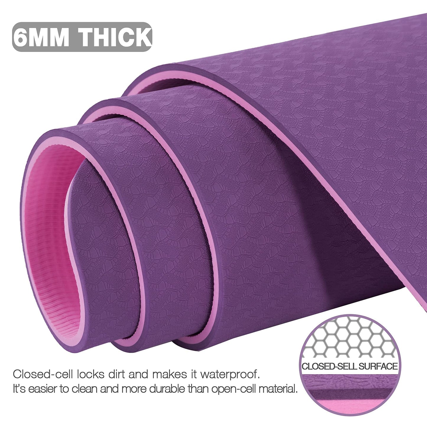 Large Yoga Mat for Men and Women - 6'x4'x6mm, Extra Wide TPE Fitness Mat for Home Gym Workout, Non-Slip, Perfect for Barefoot Exercise (Yoga, Pilates, Stretching, Meditation)