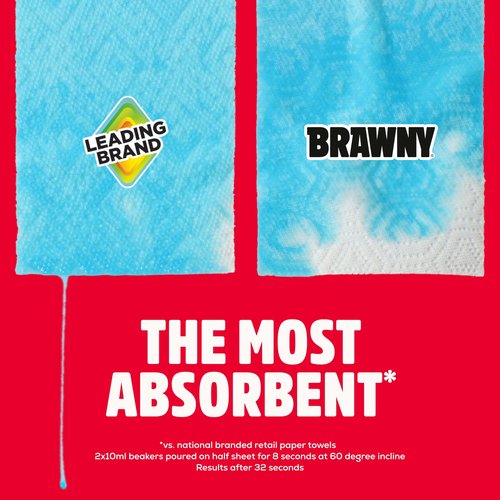Brawny Tear-A-Square 3-Ply Paper Towels, 1 Mega Roll = 2 Regular Rolls, Strong, Absorbent, and Durable with 3 Sheet Sizes (Quarter, Half, Full)