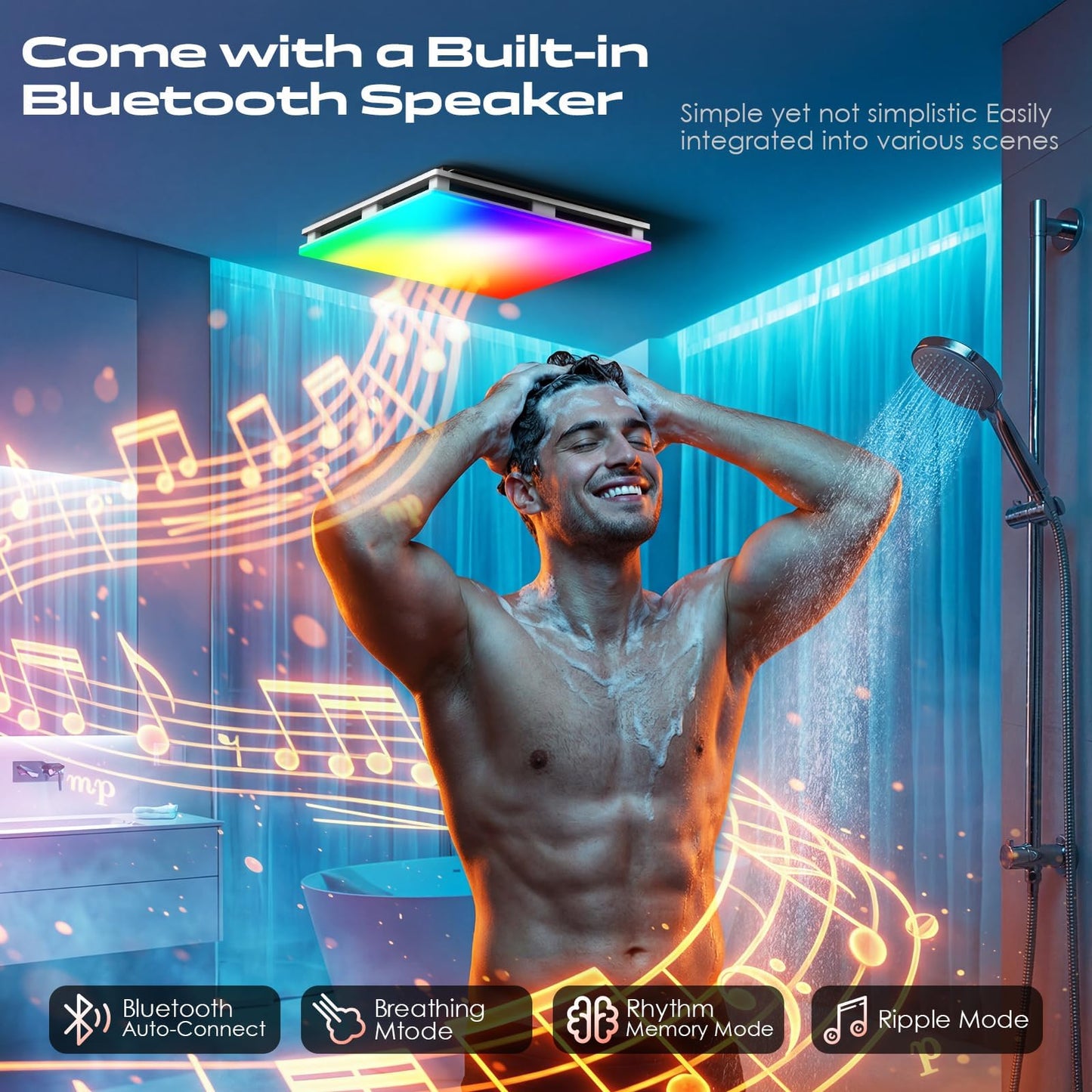 BSEED Wifi Smart Bathroom Exhaust Fan with Light, Bluetooth Speaker & Humidity Sensor, 230 CFM 1.5 Sone, 7 RGB Modes & 3CCT Adjustable Light & Nightlight, Music Sync, App/Remote Control, Easy Install