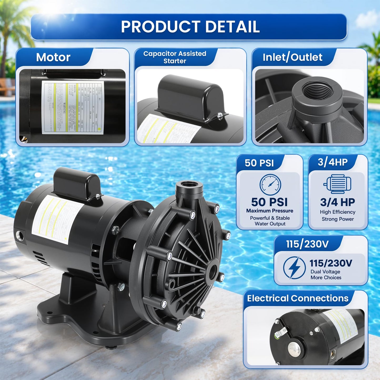 EC-LA01N Single Speed Booster Pump with Hose & Adapters, 3/4 HP 115/230V Dual Voltage Single Speed Booster Pump Compatible with Pentair Polaris 280 380 Sport Pressure Side Pool Cleaners Replace LA01N
