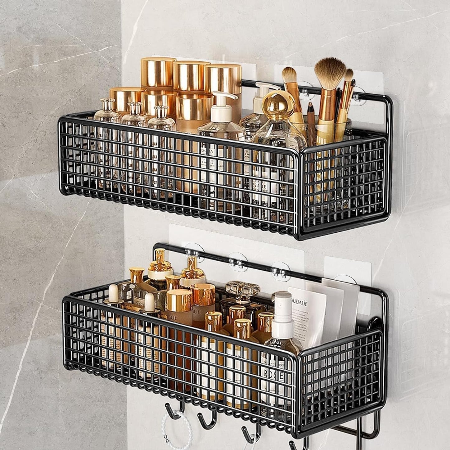 Skiennix Shower Caddy Adhesive Hooks - Strong Replacement for Rack Basket Holder | 2 Pack
