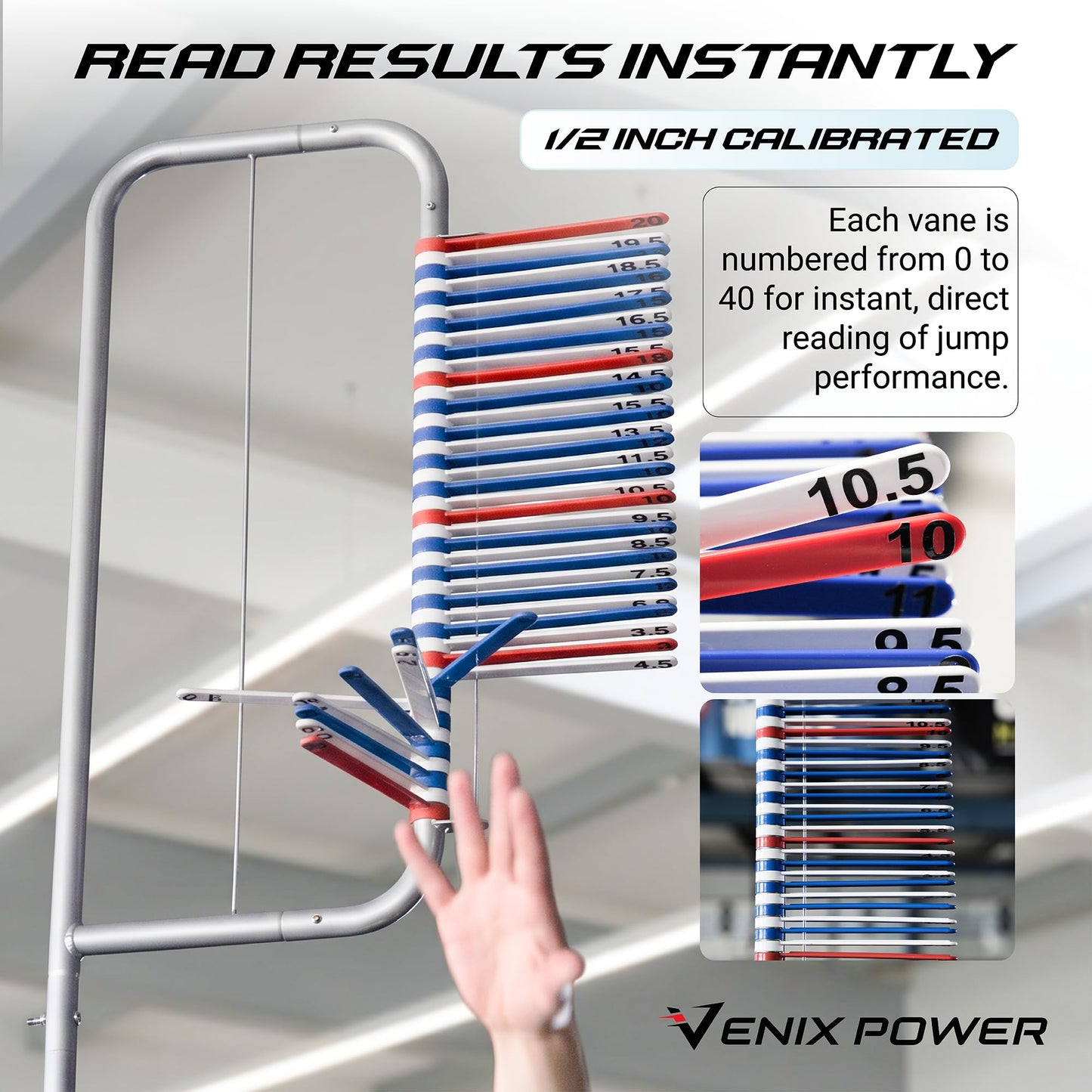 VENIX POWER® Patented Vertical Jump Tester & Trainer, Jumping Height Measurement Tool Equipment Pole for Training Practice Test, Volleyball Basketball Exercise Aid, High Higher Vertical Jump Box
