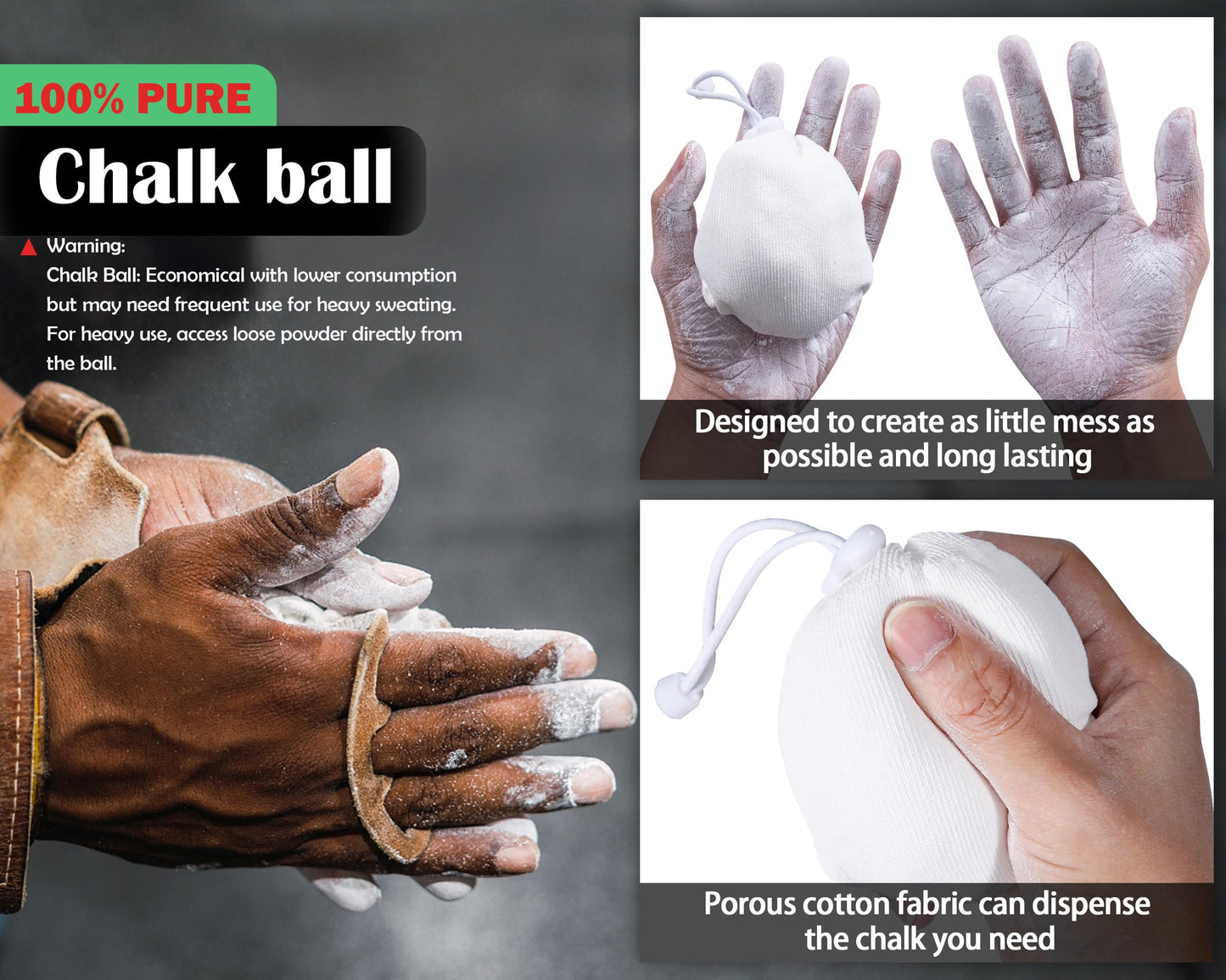 MIUONO Chalk Ball, Chalk for Rock Climbing and Gymnastics, Weightlifting Gym Workouts, Billiards, 2.3oz Chalk Ball with Refillable Chalk Socks 4 Pack