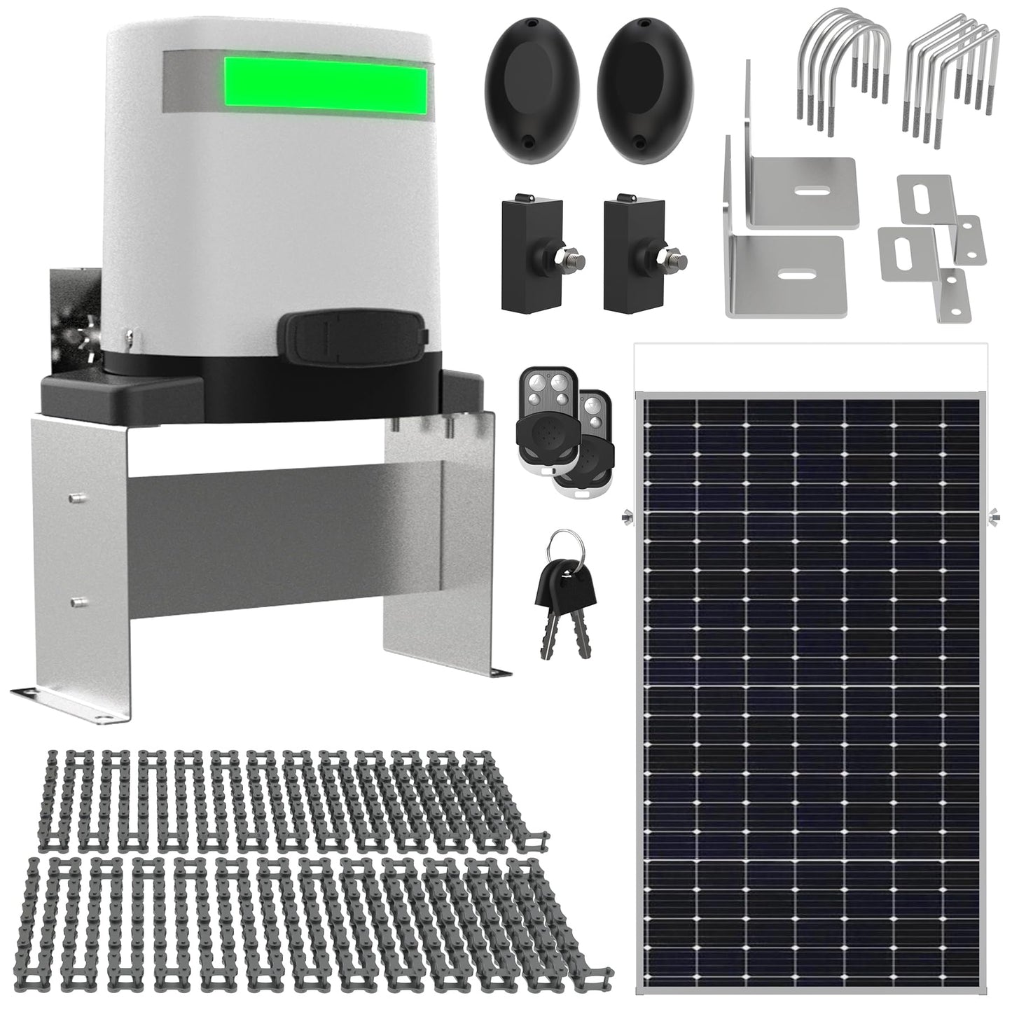 Blütezeit Solar Sliding Gate Opener 1400lb with 25W Solar Panel, Automatic Chain Drive Gate Motor with WiFi Control | Backup Battery | IR Sensor & 2 Remotes for Driveway Gates