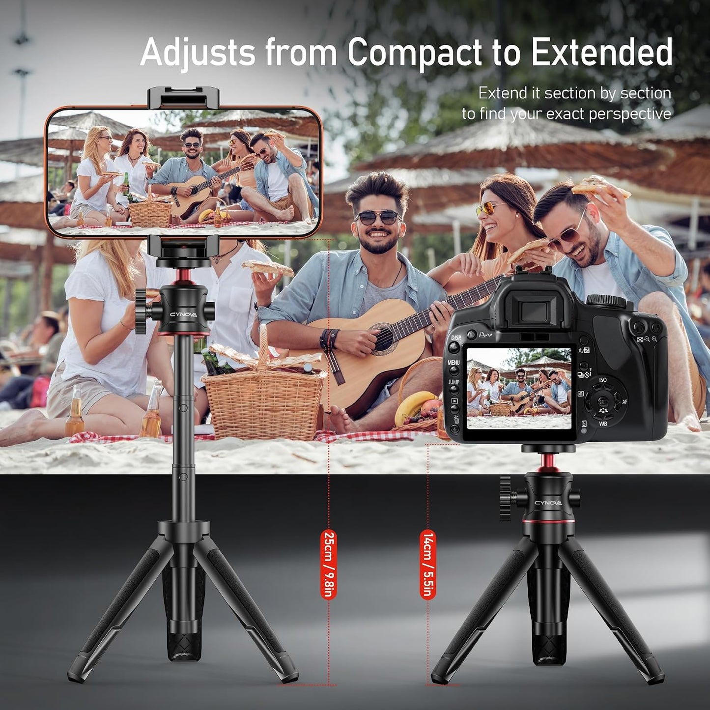 CYNOVA 3-in-1 Mini Extension Pole Tripod with Phone Holder, Handheld Tripod Selfie Stick, All-in-One Kit